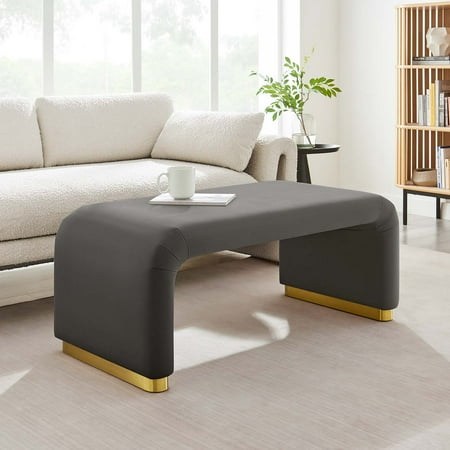 Koda Performance Velvet Waterfall Ottoman in Brass Storm Gray