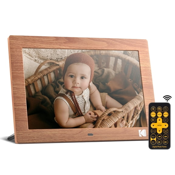 KODAK 10.1 inch Digital Photo Frame, Brown Wooden 1280x800 HD LCD Display with Remote Control
