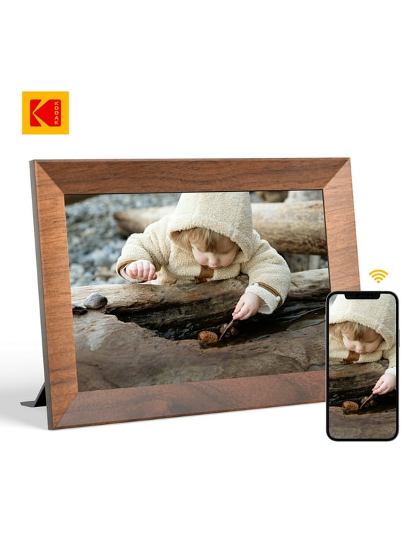 Kodak 10-inch WIFI Digital Picture Frame with 32GB Storage, IPS Touch Screen, Gift for Loved One – Wood