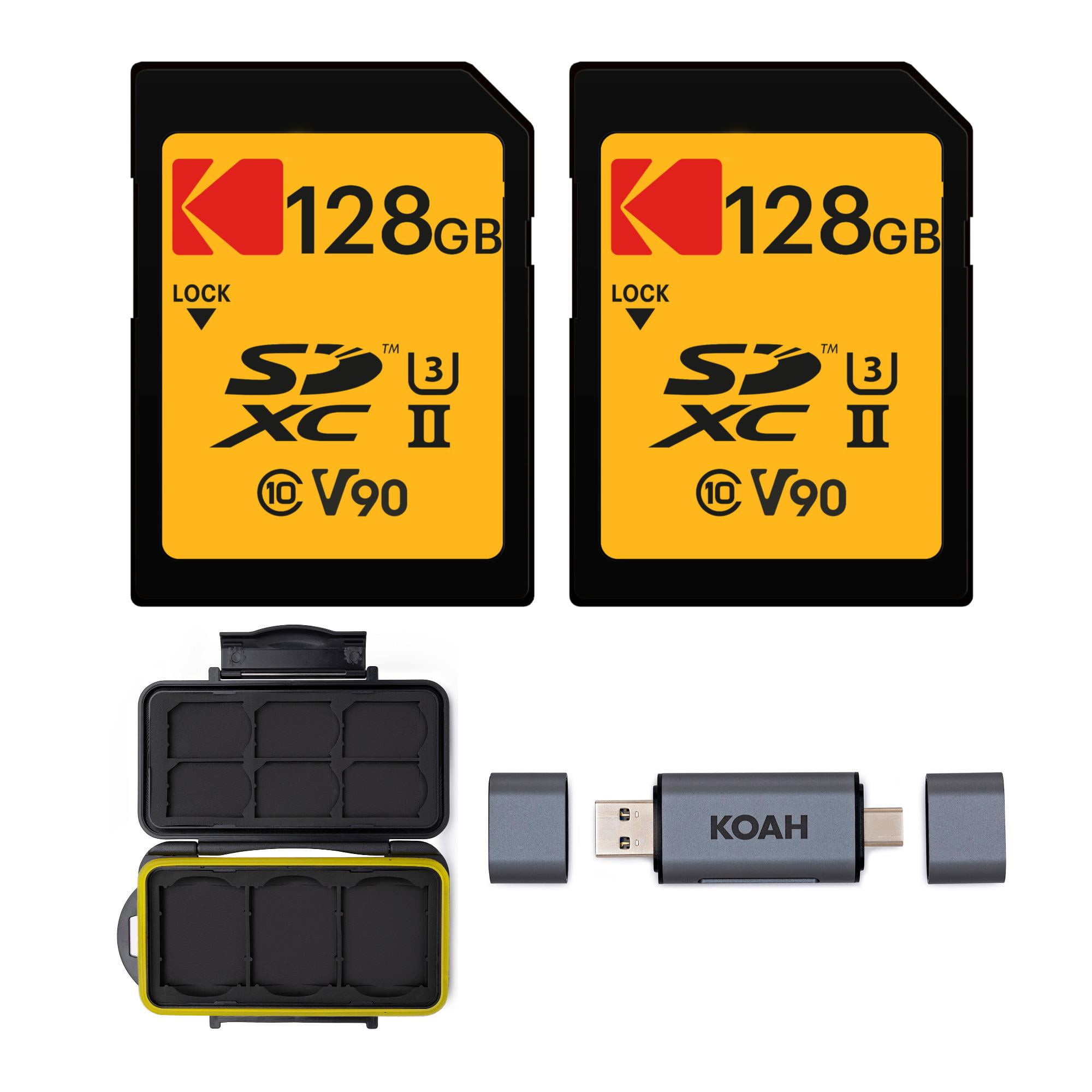 Kodak 128GB UHS-II U3 V90 Ultra Pro SDXC Memory Card (2-Pack) Bundle with  Case