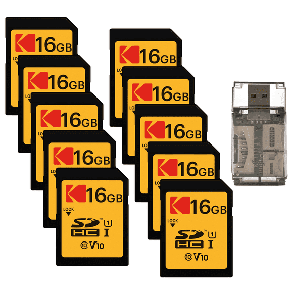 Kodak 16GB Class 10 UHS-I U1 SDHC Memory Card Bundle with High Speed Card Reader (11 Items)