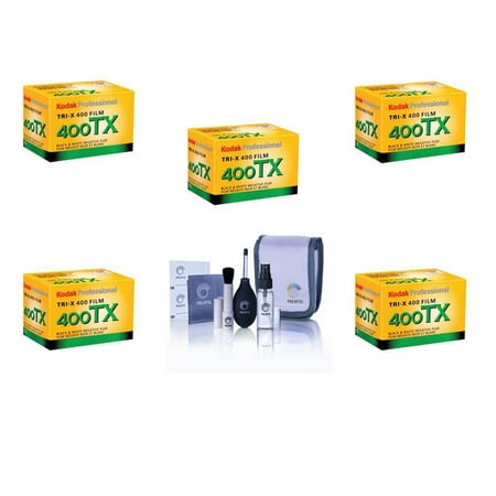 Kodak 5x Tri-X Pan 400, TX-Pan Black & White Negative Film ISO 400, 35mm Size, 36 Exposure - 5 Pack - With Pro Optic Cleaning Kit