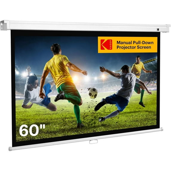 Kodak 60" Manual Pull Down Projector Screen, Large 16:9 Retractable Projector Screen