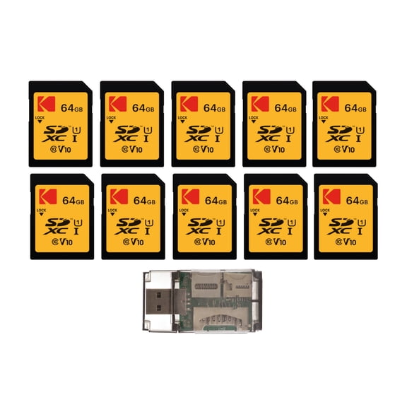 Kodak 64GB Class 10 UHS-I U1 SDXC Memory Card Bundle with High Speed Card Reader (11 Items)