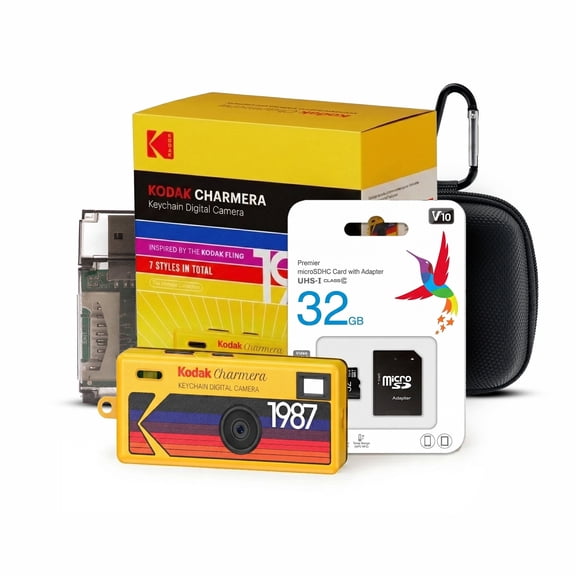 Kodak Charmera Key Chain Digital Camera Bundle with 32GB Memory Card, Card Reader and Storage Case (4 Items)