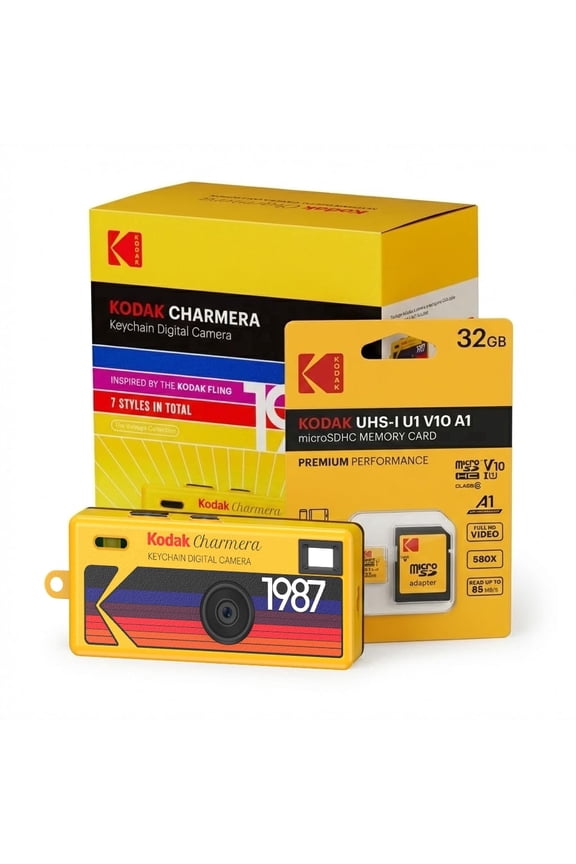 Charmera Key Chain Digital Camera (Random Style Blind Box, Single Camera) with 32GB Memory Card Bundle