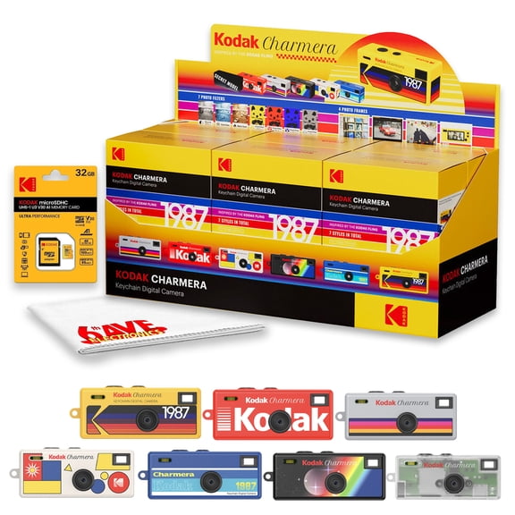 Kodak Charmera Keychain Digital Camera 6-Pack, Blind Box Mini Retro Camera for Gifts, Collectibles, Parties and Lo-Fi Photos (RK0602) + 32GB Memory Card + Micro Fiber Cloth (13pc Bundle)