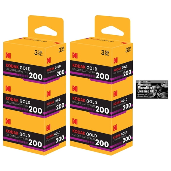 Kodak Eastman GOLD 200 Color Negative Film 35mm Roll Film, 36 Exposures - 6-Pack with Microfiber Cleaning Cloth