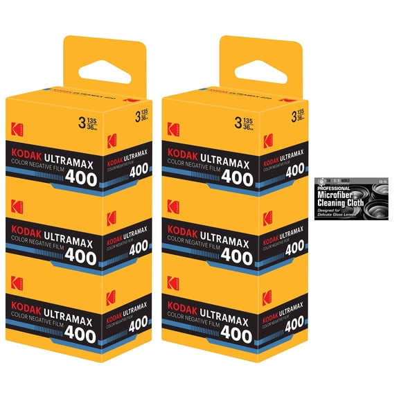 Kodak Eastman UltraMax 400 Color Negative Film 35mm Roll Film, 36 Exposures - 6-Pack with Microfiber Cleaning Cloth