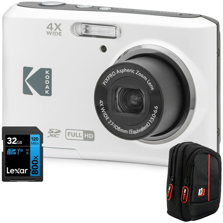 Kodak PIXPRO FZ45 16MP Digital Camera White Bundle with Lexar