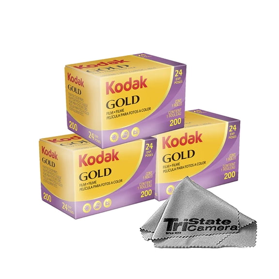 Kodak GOLD 200 35mm 24 Exposure Color Negative Film 3-Pack w/ Microfiber Cloth