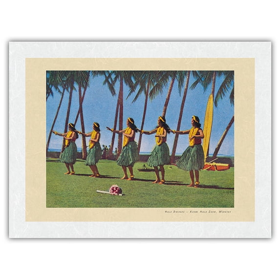 Kodak Hula Show - Waikiki Hawaii - Vintage Hawaiian Hula Dancers c.1950s - Japanese Unryu Rice Paper Art Print 24 x 32 in