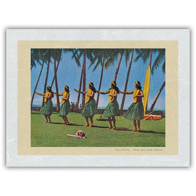 Kodak Hula Show - Waikiki Hawaii - Vintage Hawaiian Hula Dancers c.1950s - Japanese Unryu Rice Paper Art Print (Unframed) 12 x 16 in