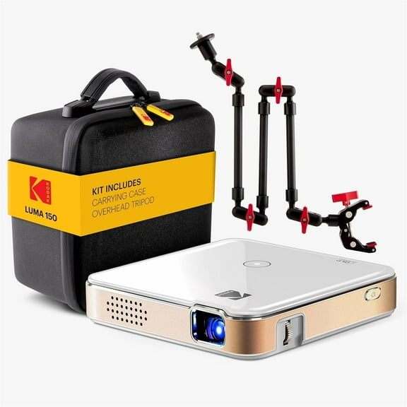 Kodak Luma 150 Pico Projector, Rechargeable Ultra Mini Projector with Overhead Tripod & Case (White)