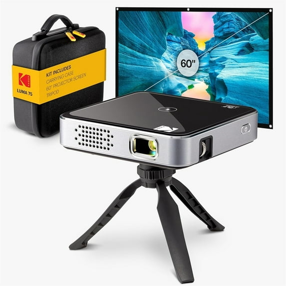 Kodak Luma 75 Ultra Mini Projector, Portable Pico Projector with 60" Screen, Tripod & Case (Black)
