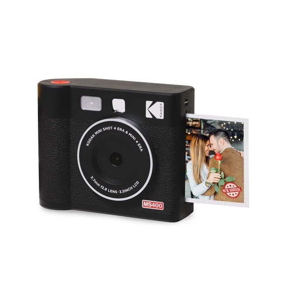 Kodak Mini Shot 4 ERA 2-in-1 instant camera and printer, 4x4 inches, black (camera + 8 sheets)