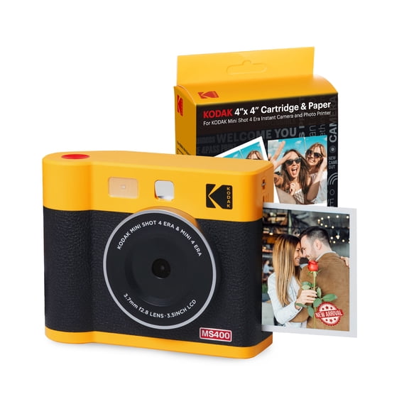 Kodak Mini Shot 4 ERA 2-in-1 instant camera-printer cartridge bundle, 4x4 inches, yellow (camera + 68 sheets)