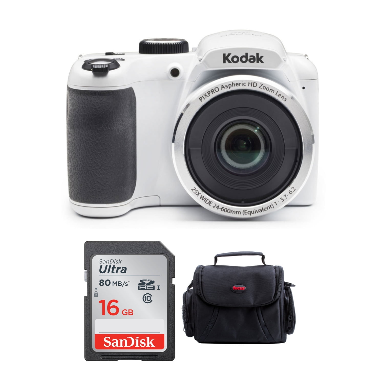 Kodak PIXPRO AZ252 16MP Digital Camera (White) with 16GB SD Card and