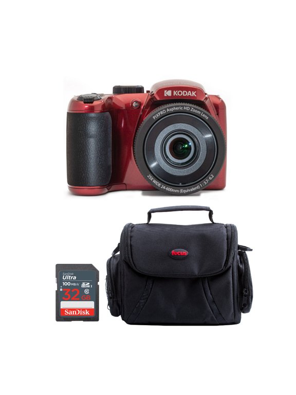 PIXPRO AZ255 Astro Zoom 16MP Digital Camera (Red) with 32 SD Card Bundle
