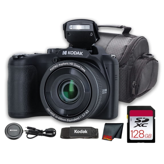 Kodak PIXPRO AZ255 16MP Digital Camera, 25X Optical Zoom, 1080p Video, 3" LCD, Black & Camera Case