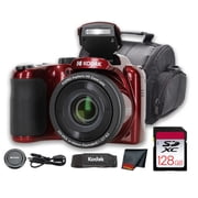 Kodak PIXPRO AZ255 16MP Digital Camera, 25X Optical Zoom, 1080p Video, 3" LCD, Red & Camera Case