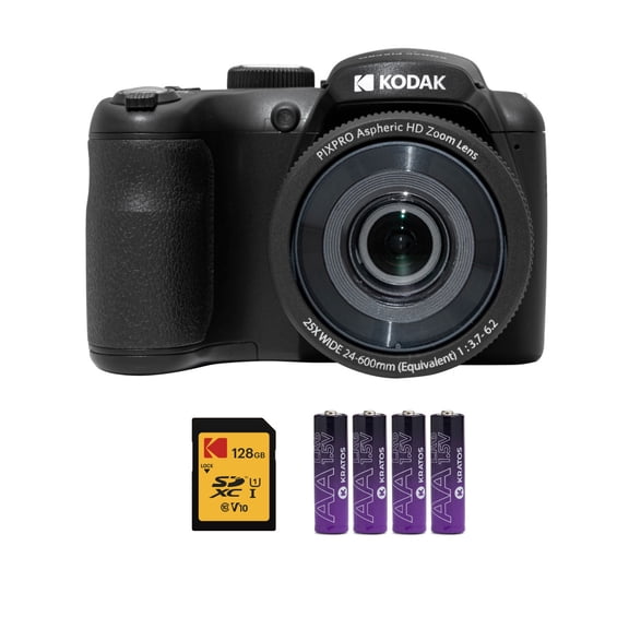 Kodak PIXPRO AZ255 Astro Zoom 16MP Digital Camera (Black) with 128GB SD Bundle