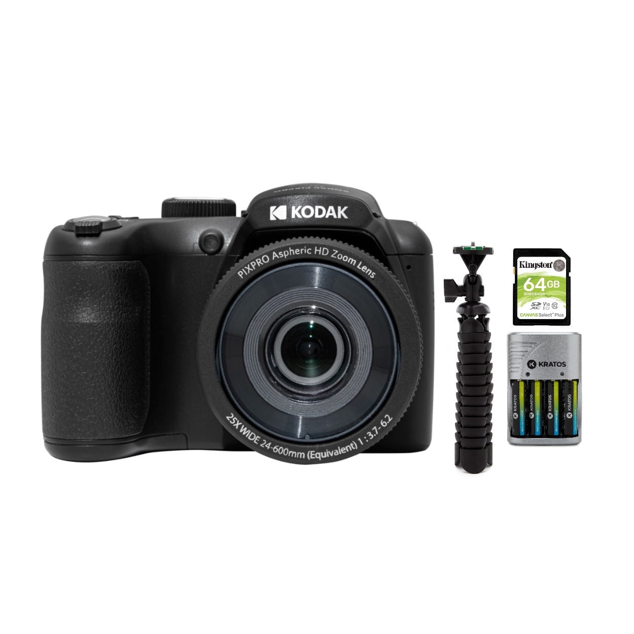 Kodak PIXPRO AZ255 Point Shoot Camera, 16MP, 25x Zoom, Black