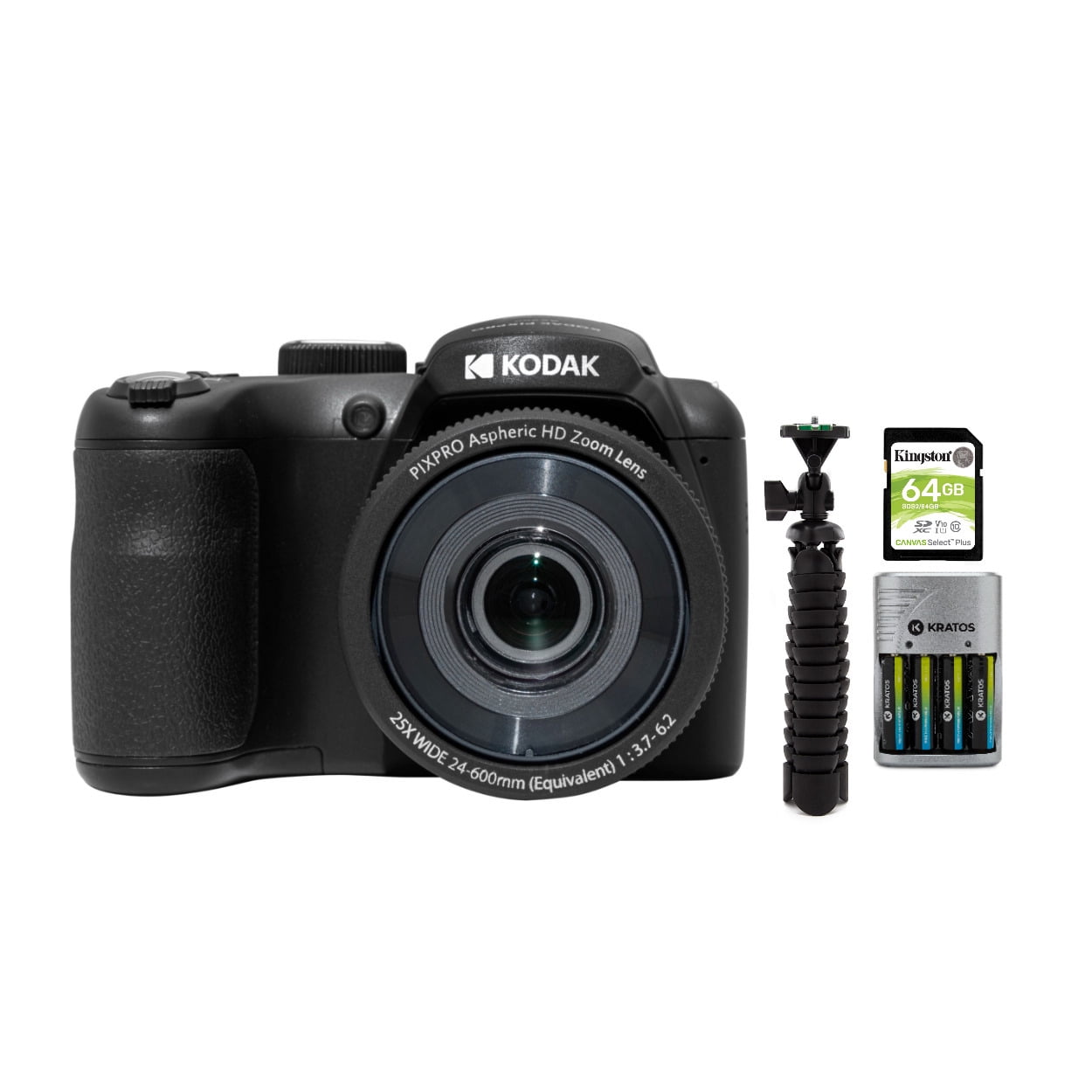 Kodak PIXPRO AZ255 Point Shoot Camera, 16MP, 25x Zoom, Black