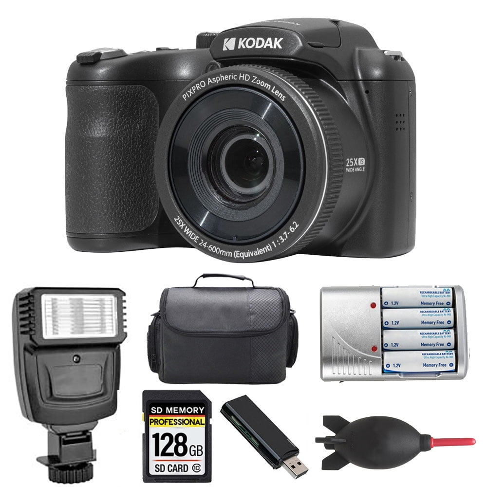 Kodak PIXPRO AZ255 Video Camera Bundle - Extra Battery, Flash