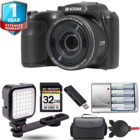 Kodak PIXPRO AZ255 Digital Camera (Black) + Extra Battery + LED +1 Yr Warranty