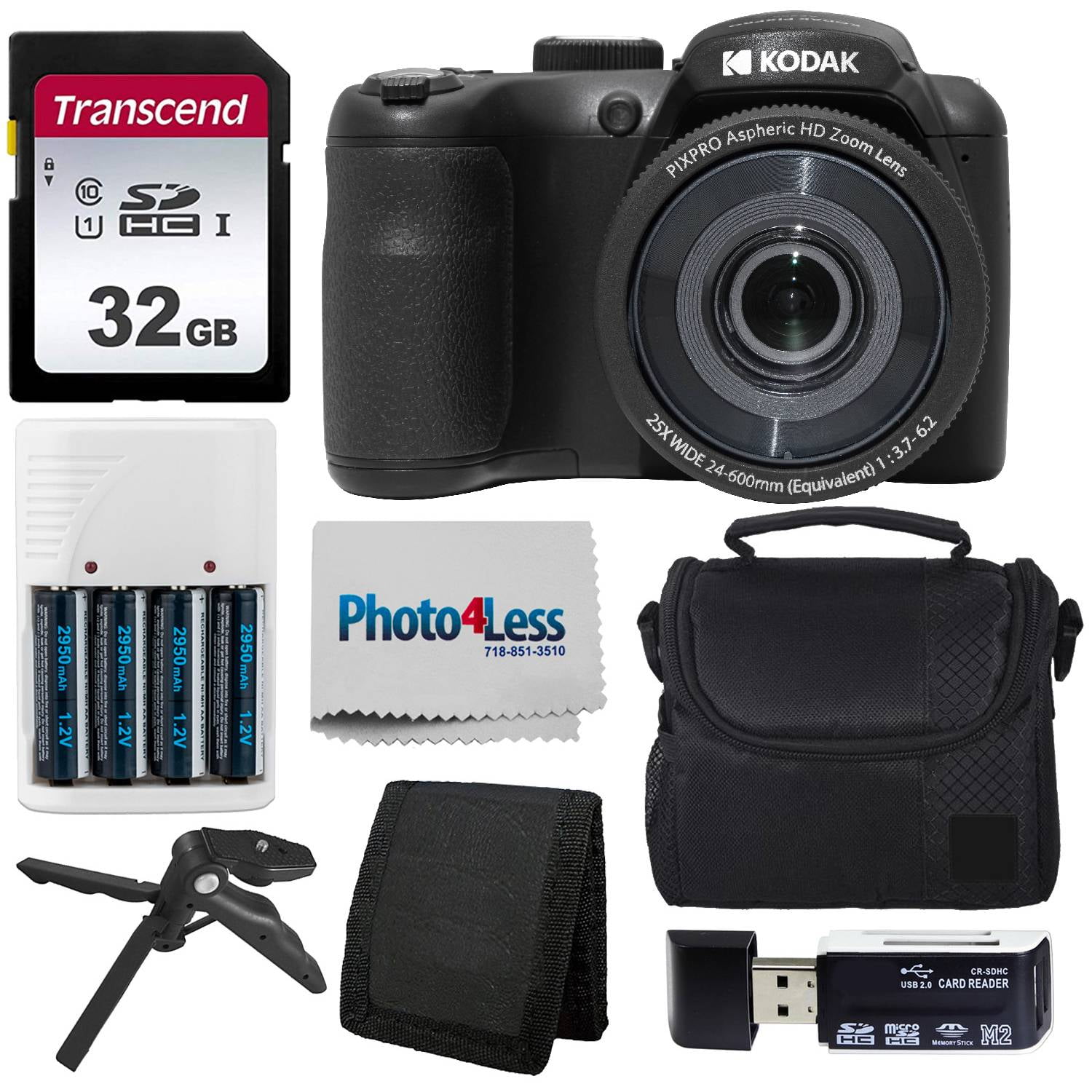 Kodak PIXPRO AZ255 Compact Digital Camera Bundle, 32GB Memory Card