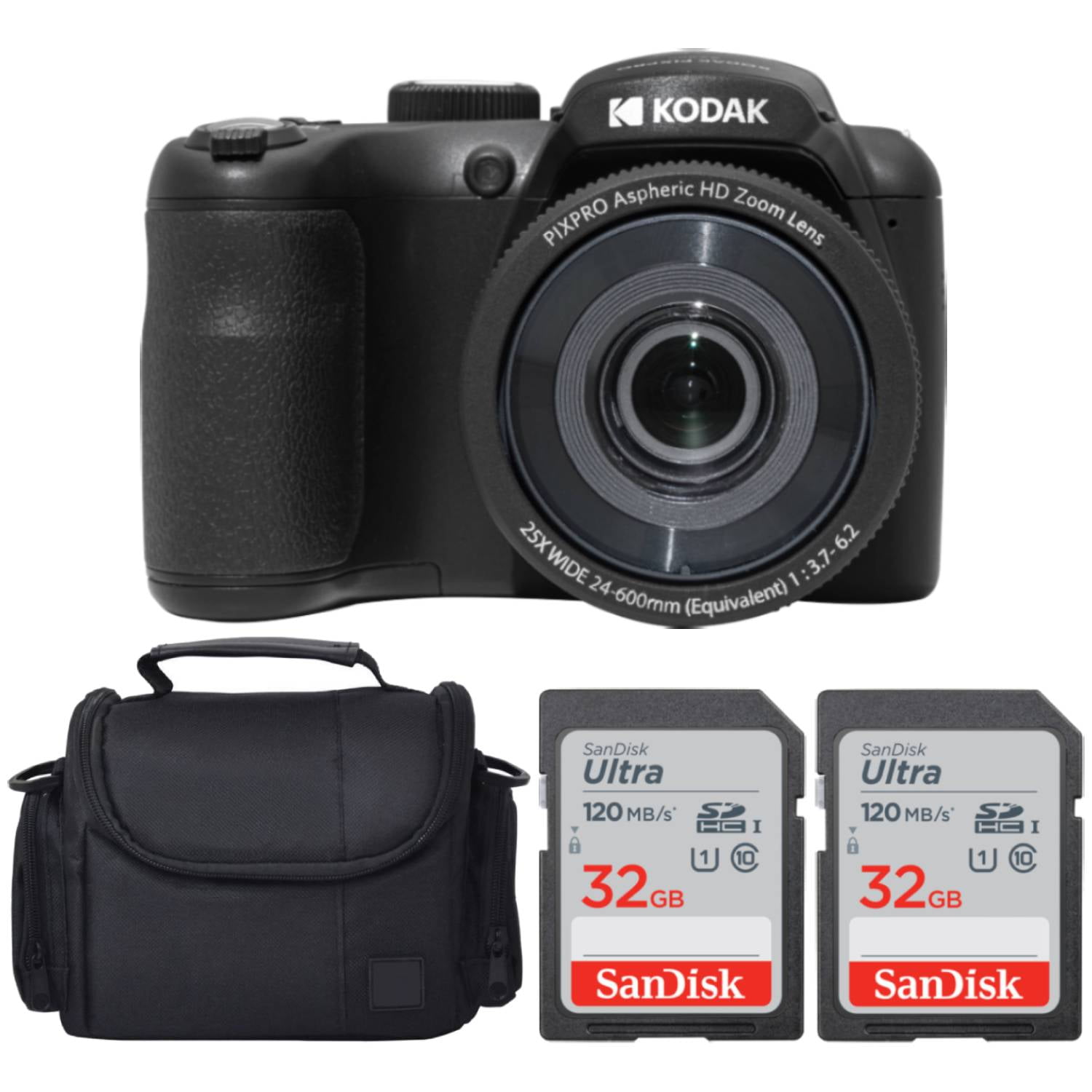 Kodak PIXPRO AZ255 Digital Camera (Black) + SanDisk 32GB Memory