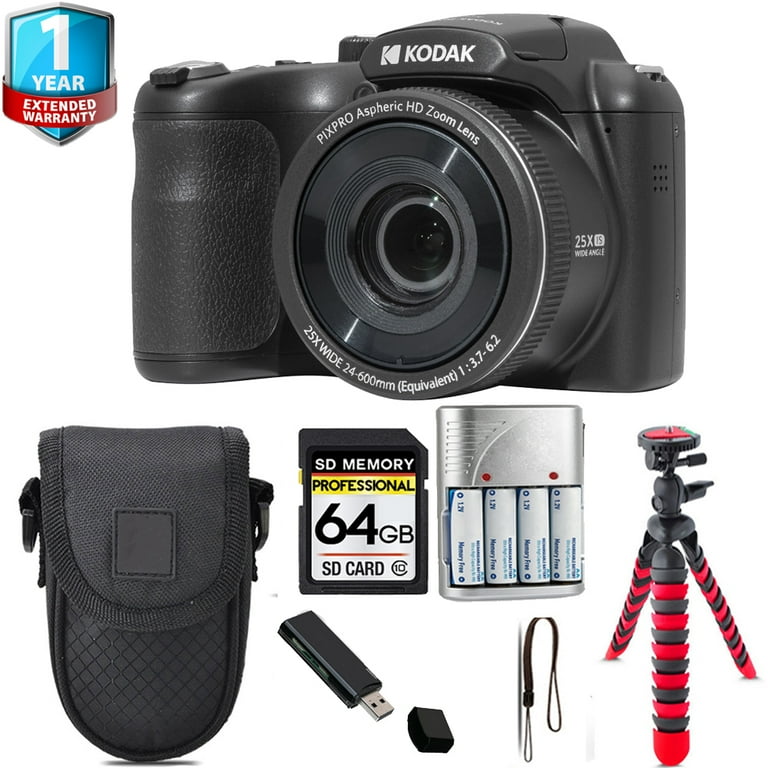 Kodak PIXPRO AZ255 Digital Camera (Black) + Tripod + 1 Yr