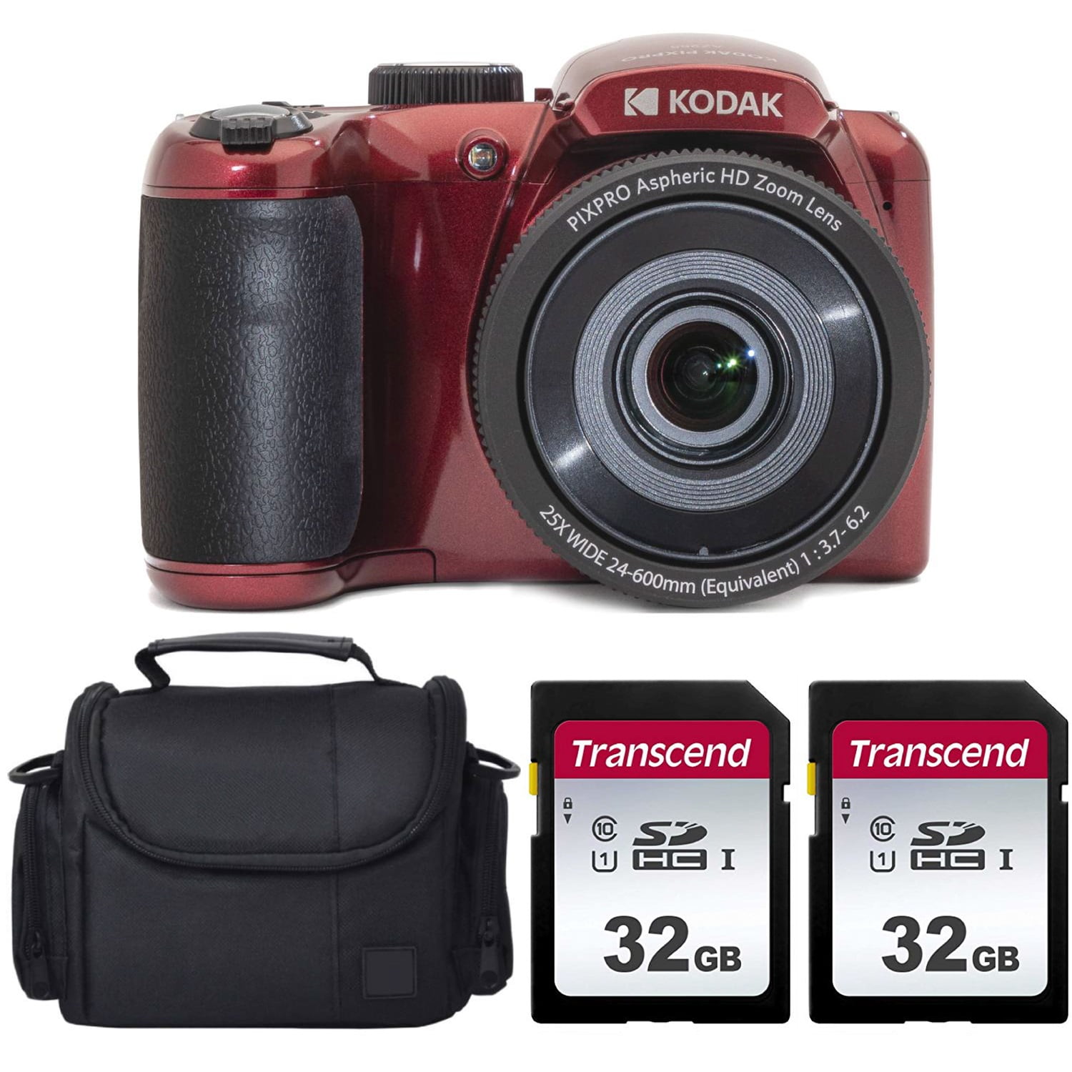 Kodak PIXPRO AZ255 Digital Camera (Red) + 32GB Ultra UHS-I SDHC