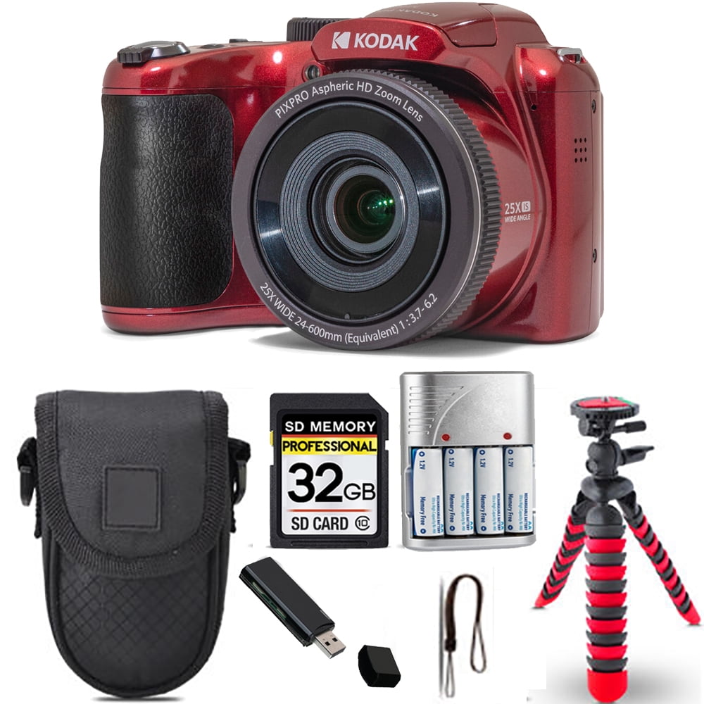 Kodak PIXPRO AZ255 Digital Camera (Red) + Spider Tripod +