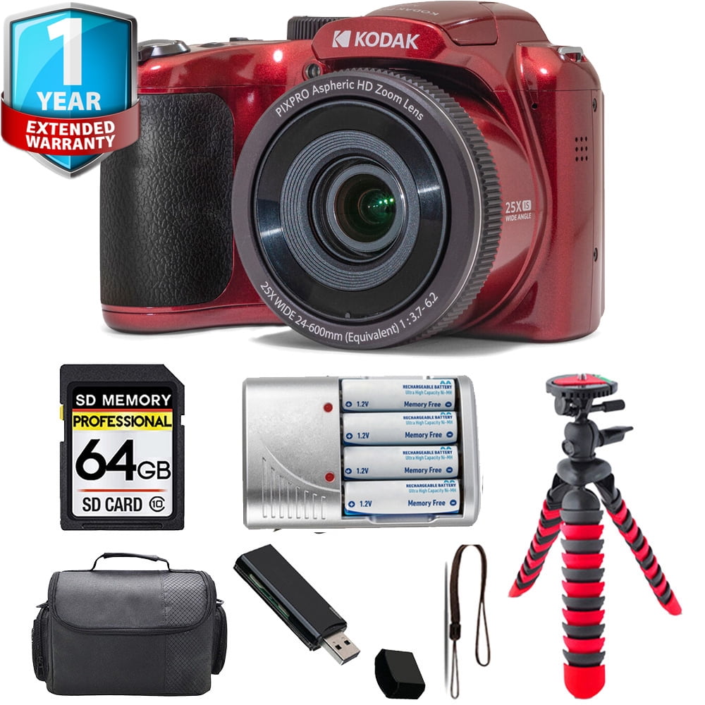 Kodak PIXPRO AZ255 Digital Camera (Red) + Tripod + 1 Yr Warranty