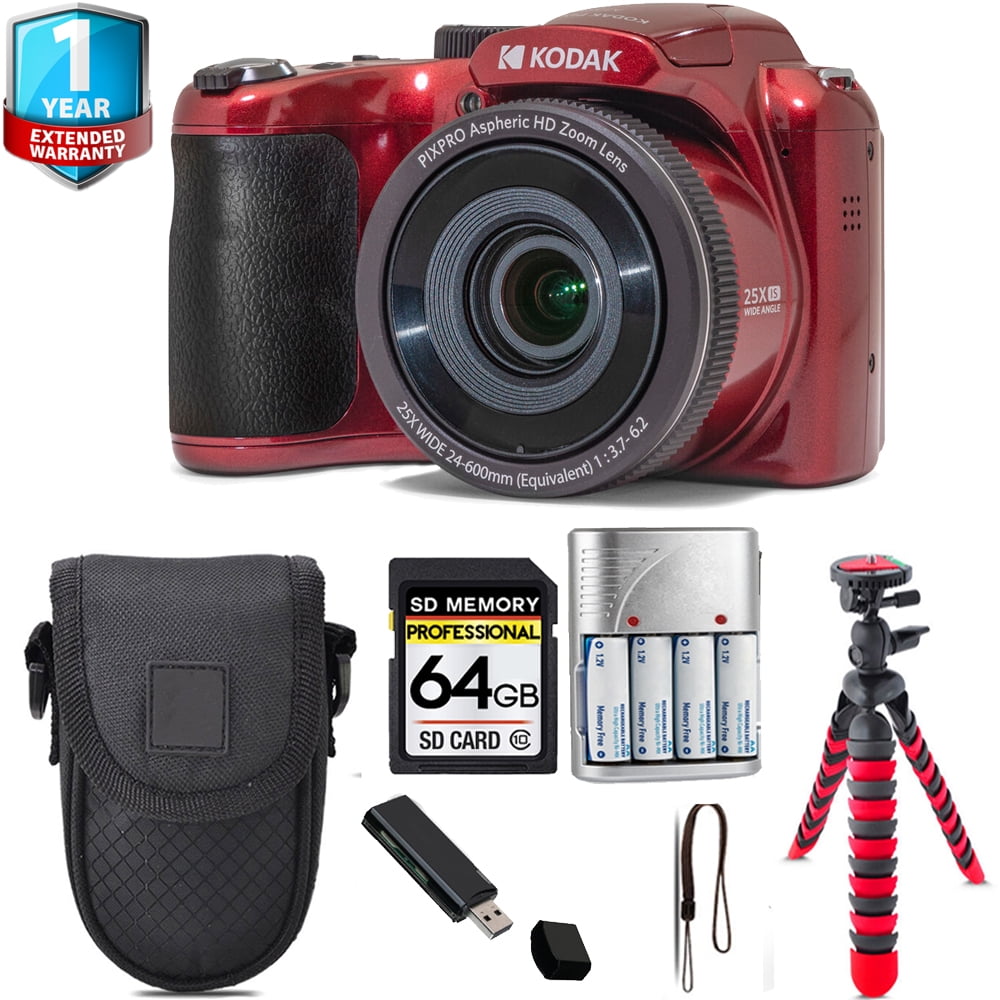 Kodak PIXPRO AZ255 Digital Camera (Red) + Tripod + 1 Yr Warranty