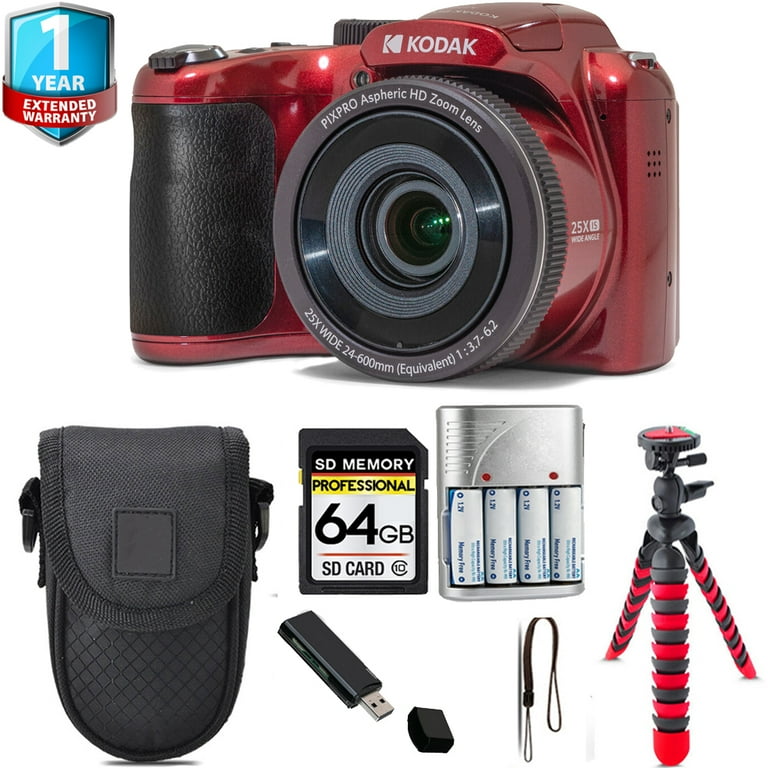 Kodak PIXPRO AZ255 Digital Camera (Red) + Tripod + 1 Yr Warranty
