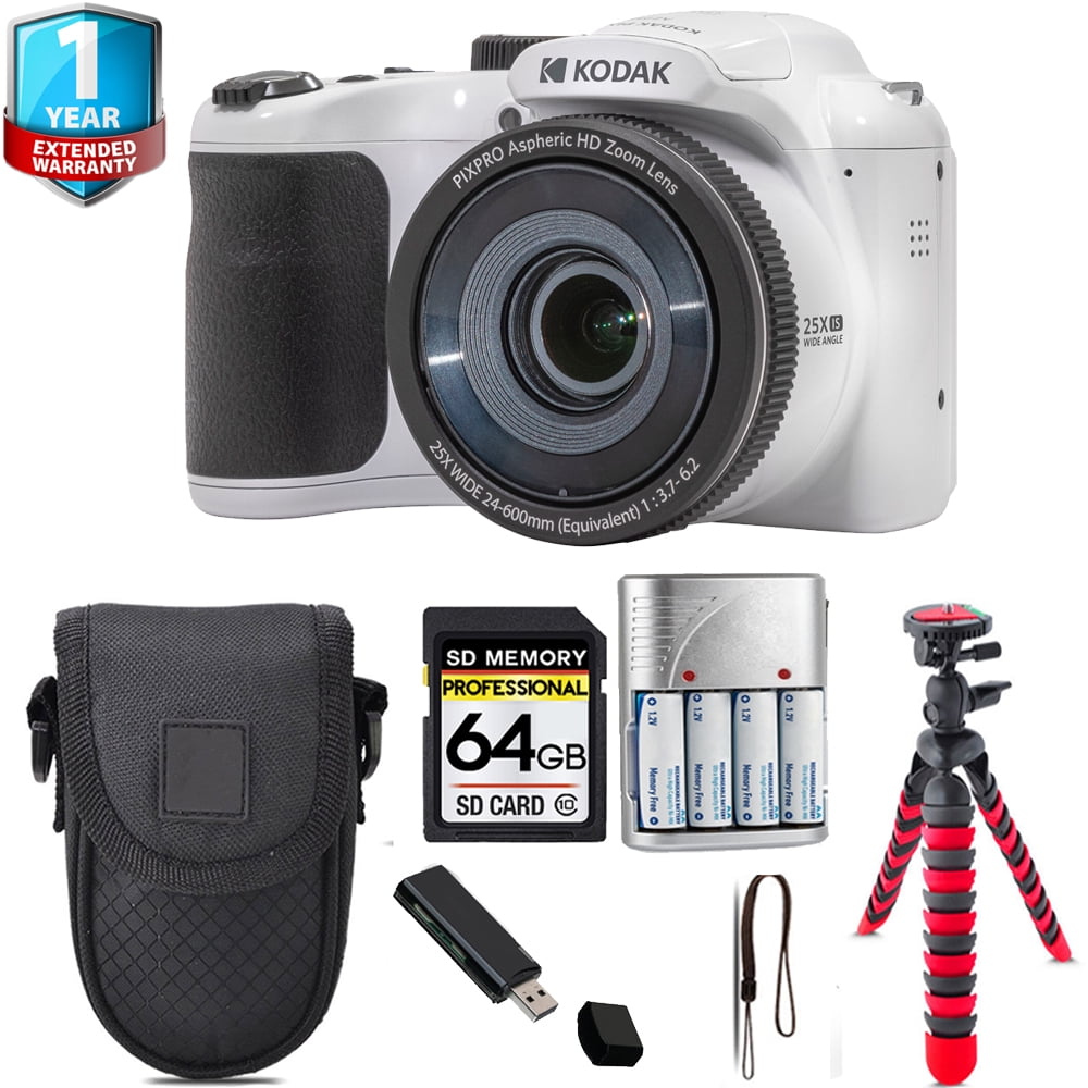 Kodak PIXPRO AZ255 Digital Camera (White) + Tripod + 1 Yr Warranty