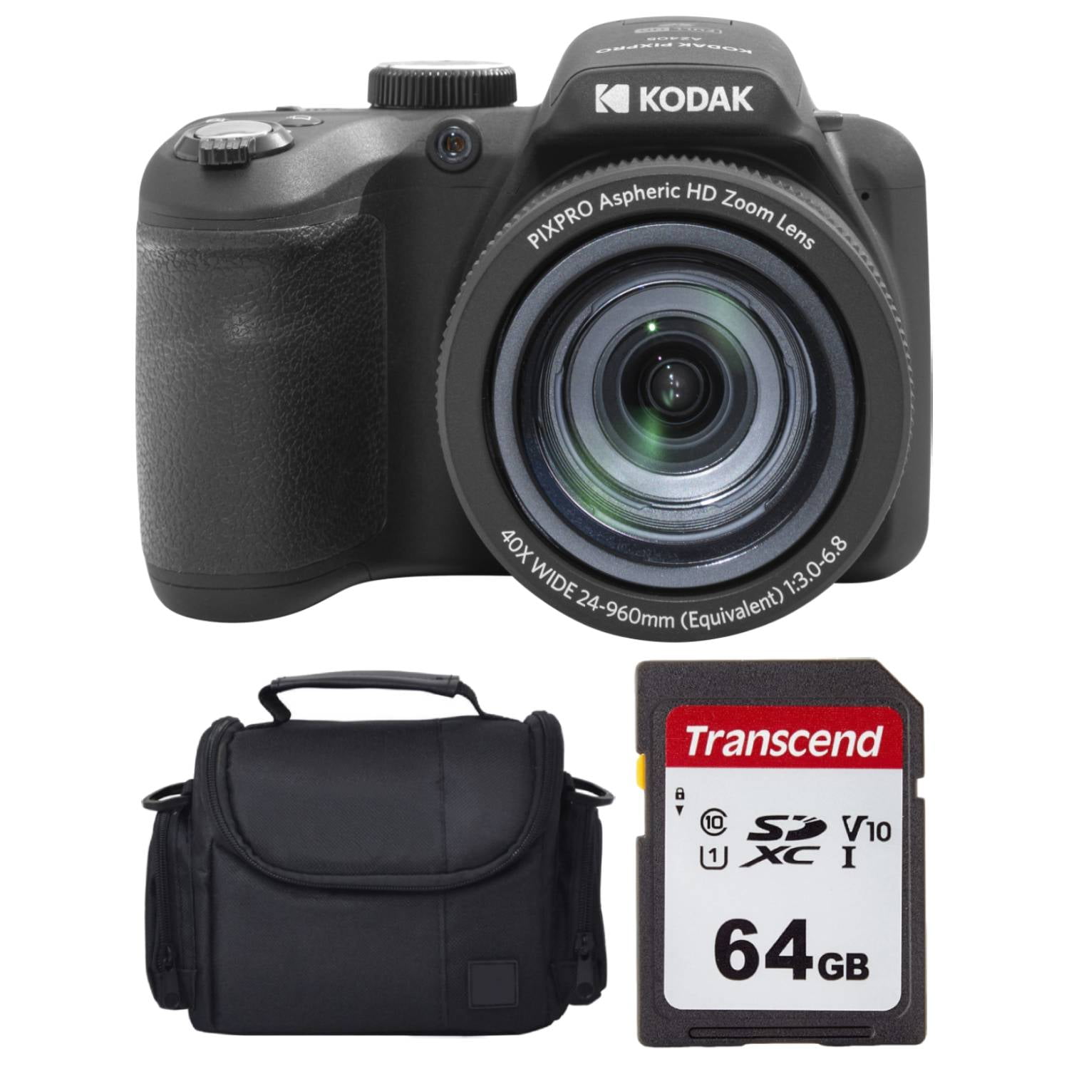 Kodak PIXPRO AZ405 Digital Camera (Black) + 64GB Memory Card + Camera Case