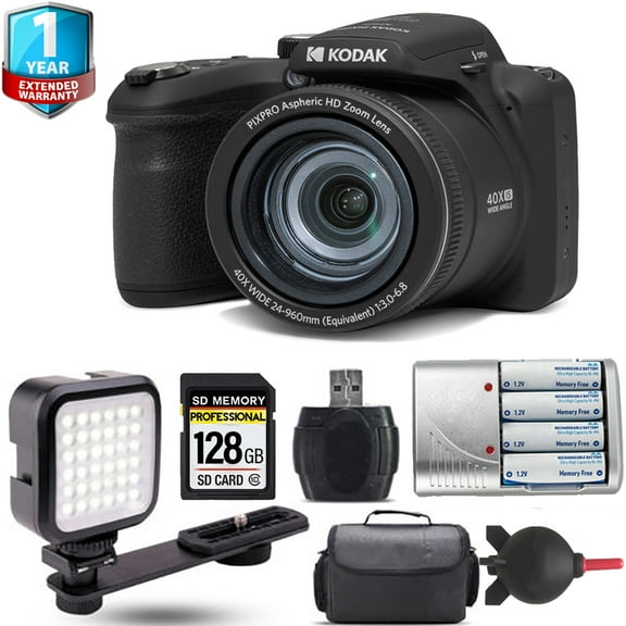 Kodak PIXPRO AZ405 Digital Camera (Black) + Extra Battery + 1 Yr Warranty - 128GB Kit