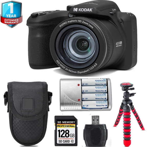 Kodak PIXPRO AZ405 Digital Camera (Black) + Extra Battery +1 Yr Warranty + Case -128GB (International Version)