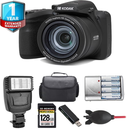 Kodak PIXPRO AZ405 Digital Camera (Black) + Extra Battery + Flash+ 1 Yr Warranty