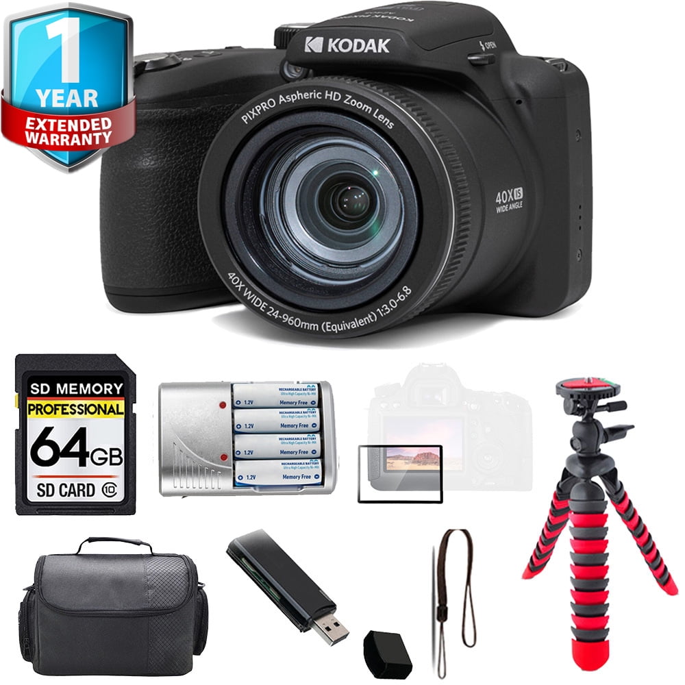 Kodak PIXPRO AZ405 Digital Camera (Black) + Spider Tripod + 1 Yr ...