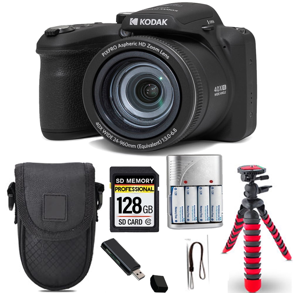 Kodak PIXPRO AZ405 Digital Camera Black, 64GB Kit, Spider Tripod