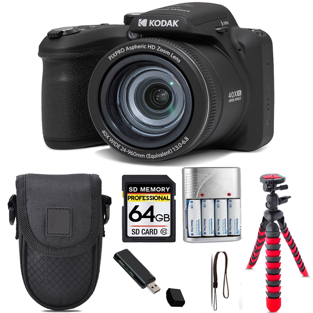 Kodak PIXPRO AZ405 Digital Camera (Black) + 64GB Memory Card + Camera Case