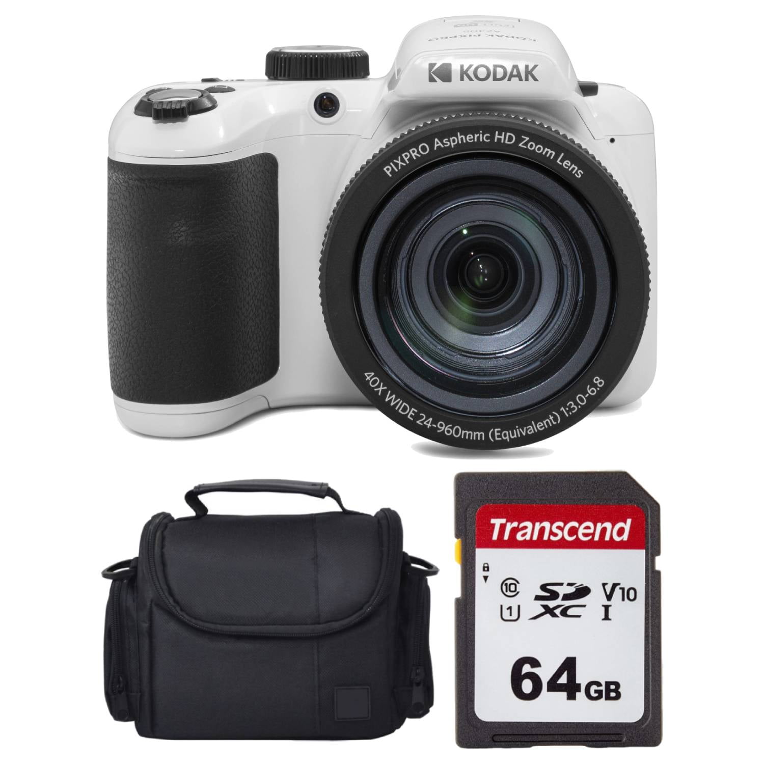 Kodak PIXPRO AZ405 Digital Camera (White) + 64GB Memory Card + Camera