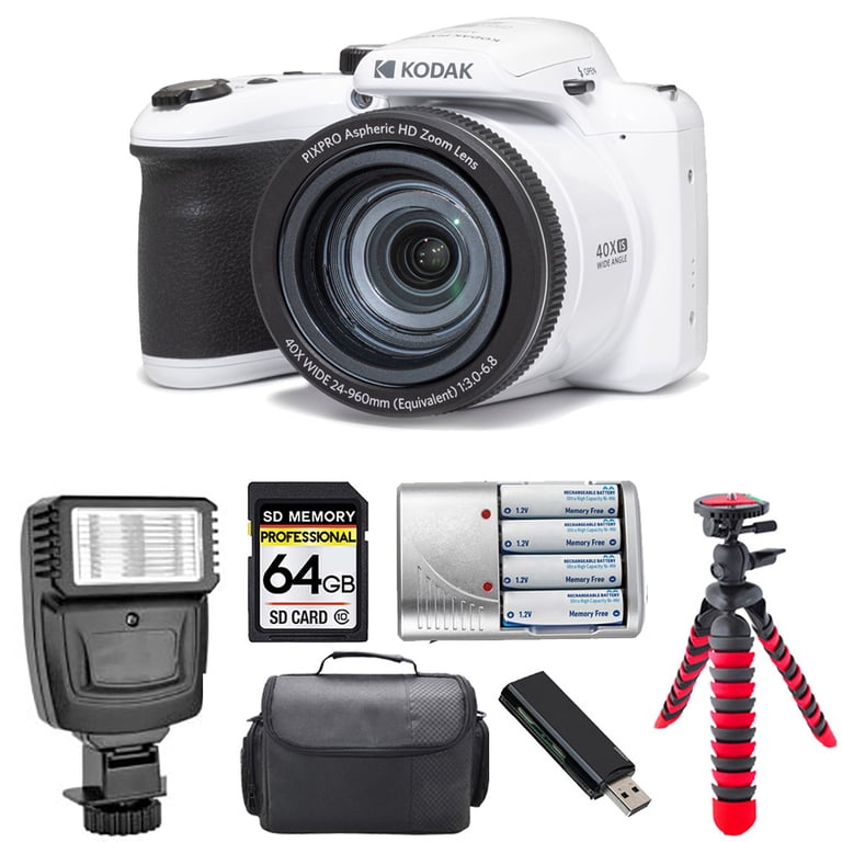 Kodak PIXPRO AZ405 Digital Camera Kit - White, 64GB SD-HC, Extra