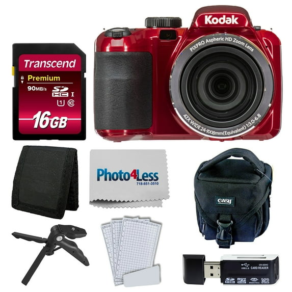 Kodak PIXPRO AZ421 Digital Camera (Red) Bundle + 16GB Memory SD Card + Case