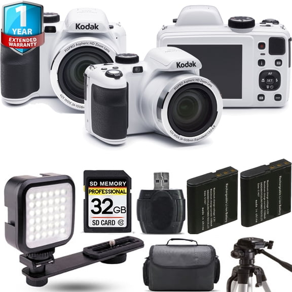 Kodak PIXPRO AZ421 Digital Camera (White) + Extra Battery + LED +1 Yr Warranty (International Version)